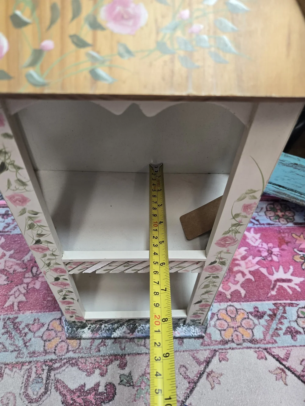 Hand-Painted Wooden Display Cabinet with Floral Roof